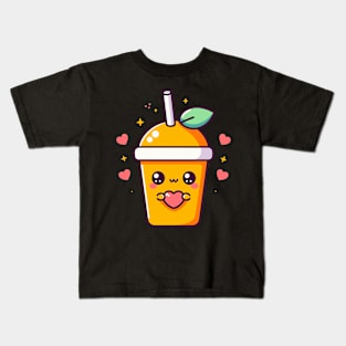 Cute Mango Milkshake Holding a Heart | I Love You in Kawaii Style | Kawaii Food Kids T-Shirt